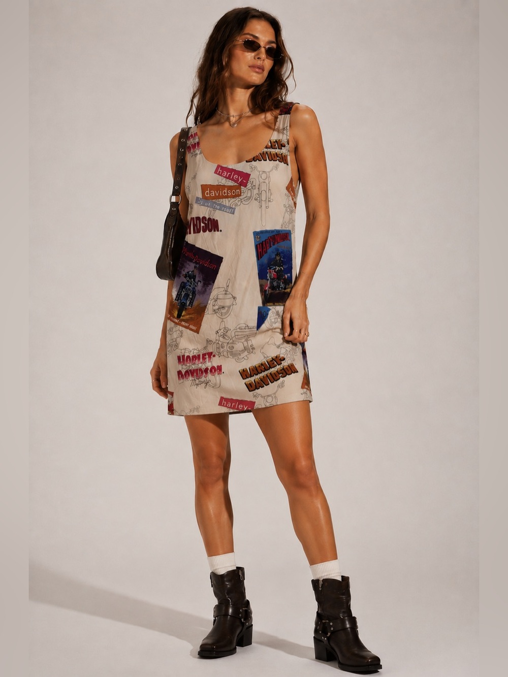 Vintage Y2K Harley-Davidson x Tori Richard Motorcycle Graphic Mini Shift Dress L